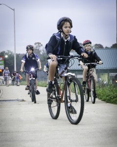 Sam Heie, Phillip Hart and Isaac North-Sandel in the home stretch towards THMS during this fall's Walk n' Ride  event.