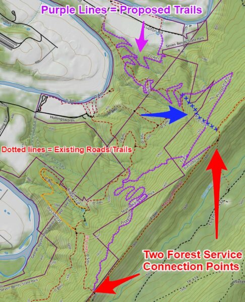 Proposed Trail Map for Seven Bends State Park Grant Improvements.